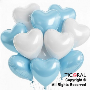 SET DE GLOBOS CORAZON COMBINADOS CELESTE Y BLANCO MATE x 10 UNIDADES